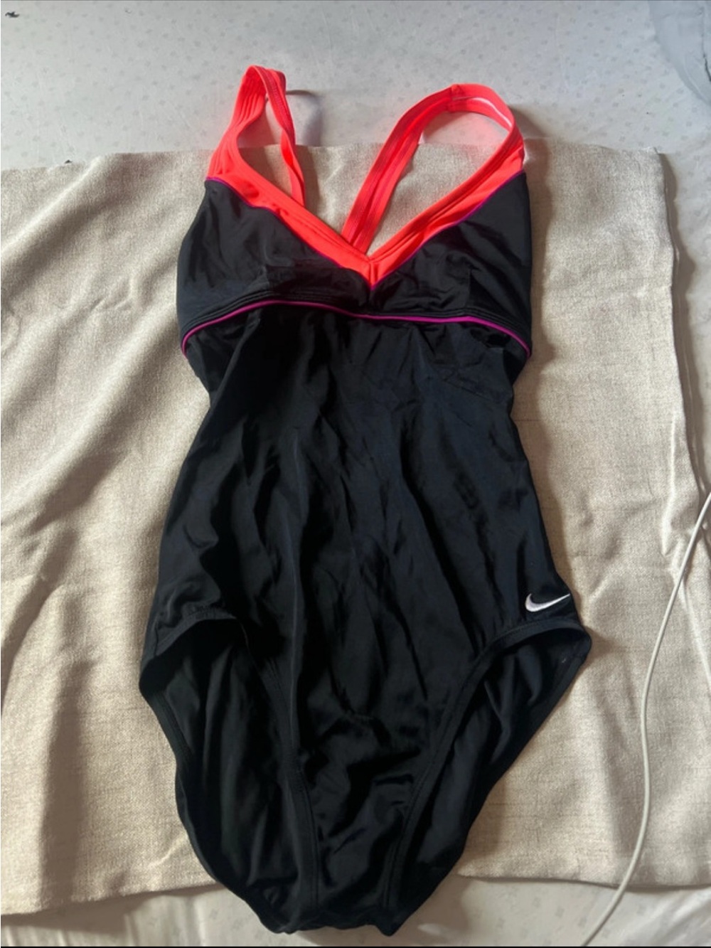 Nike Black One-Piece Swimsuit with Bright Coral-Pink Straps